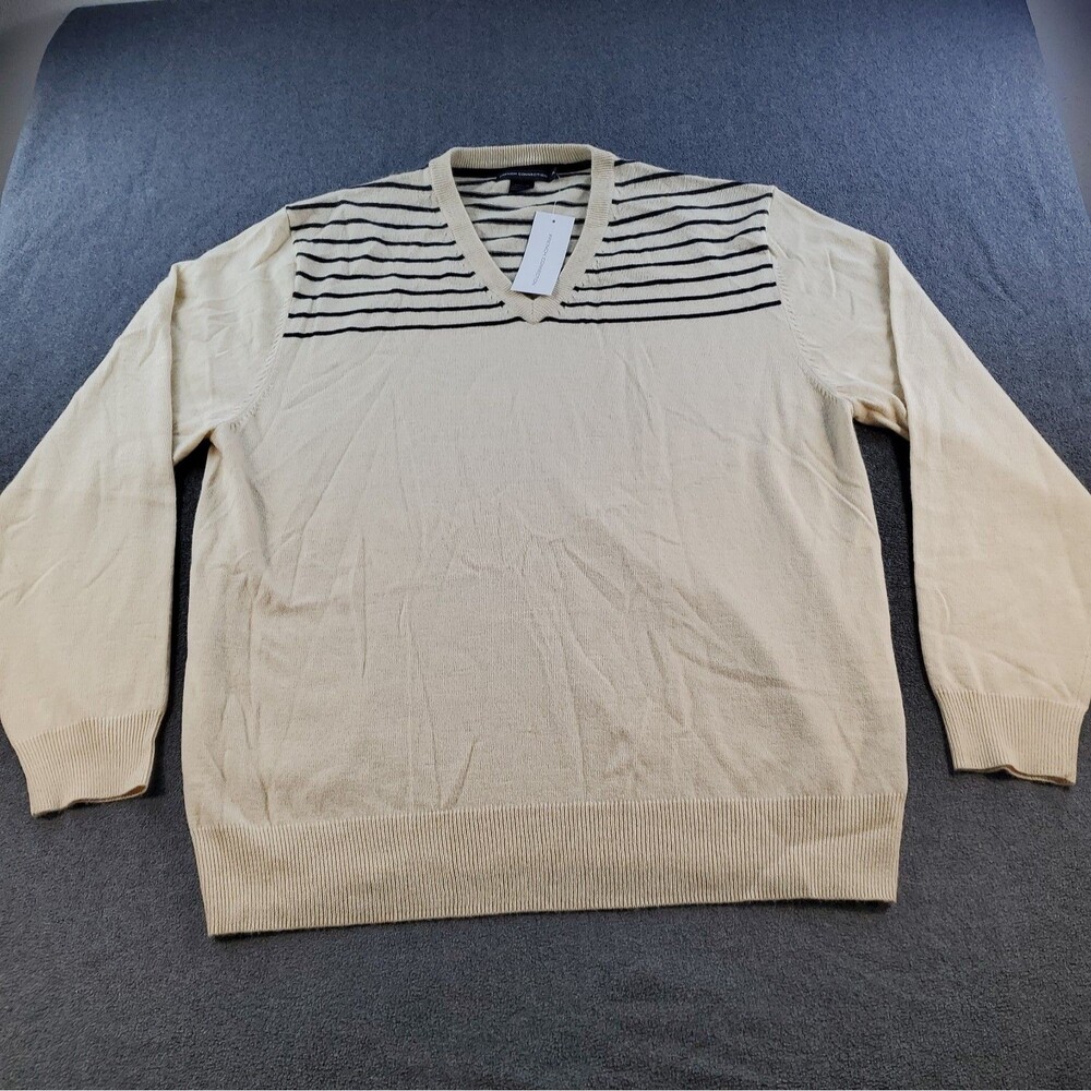 French Connection Lux Yule V Neck Jumper Sweater Striped Men's Size 2XL Beige